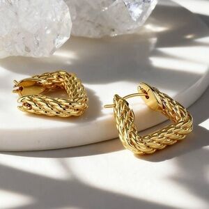 14k Gold Plated Braided Hoop Earrings Chunky Woven Huggie Hoops 20mm